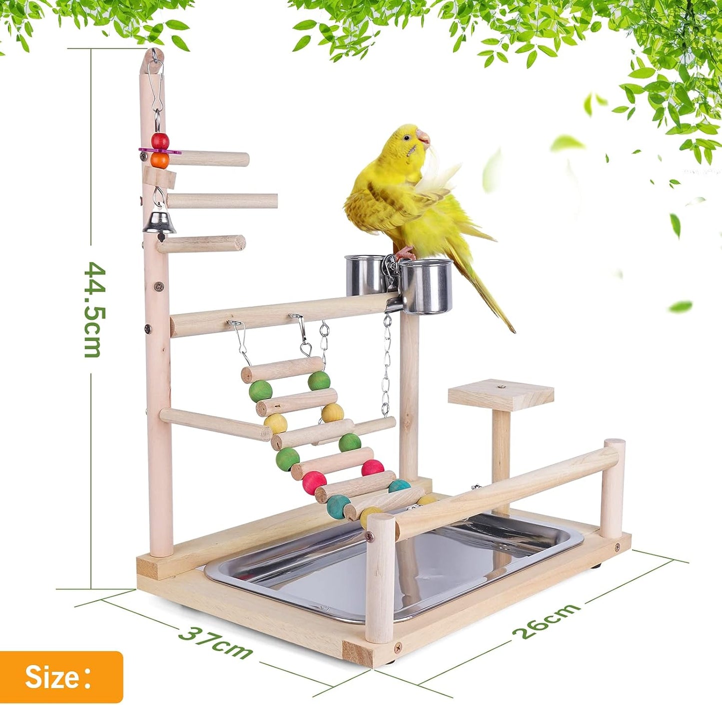 FantasyDay Bird Play Stand, Natural Wooden Bird Playground Birds Gym Bird Toy Accessories with Stainless Steel Feeding Stair Swing for Parrots