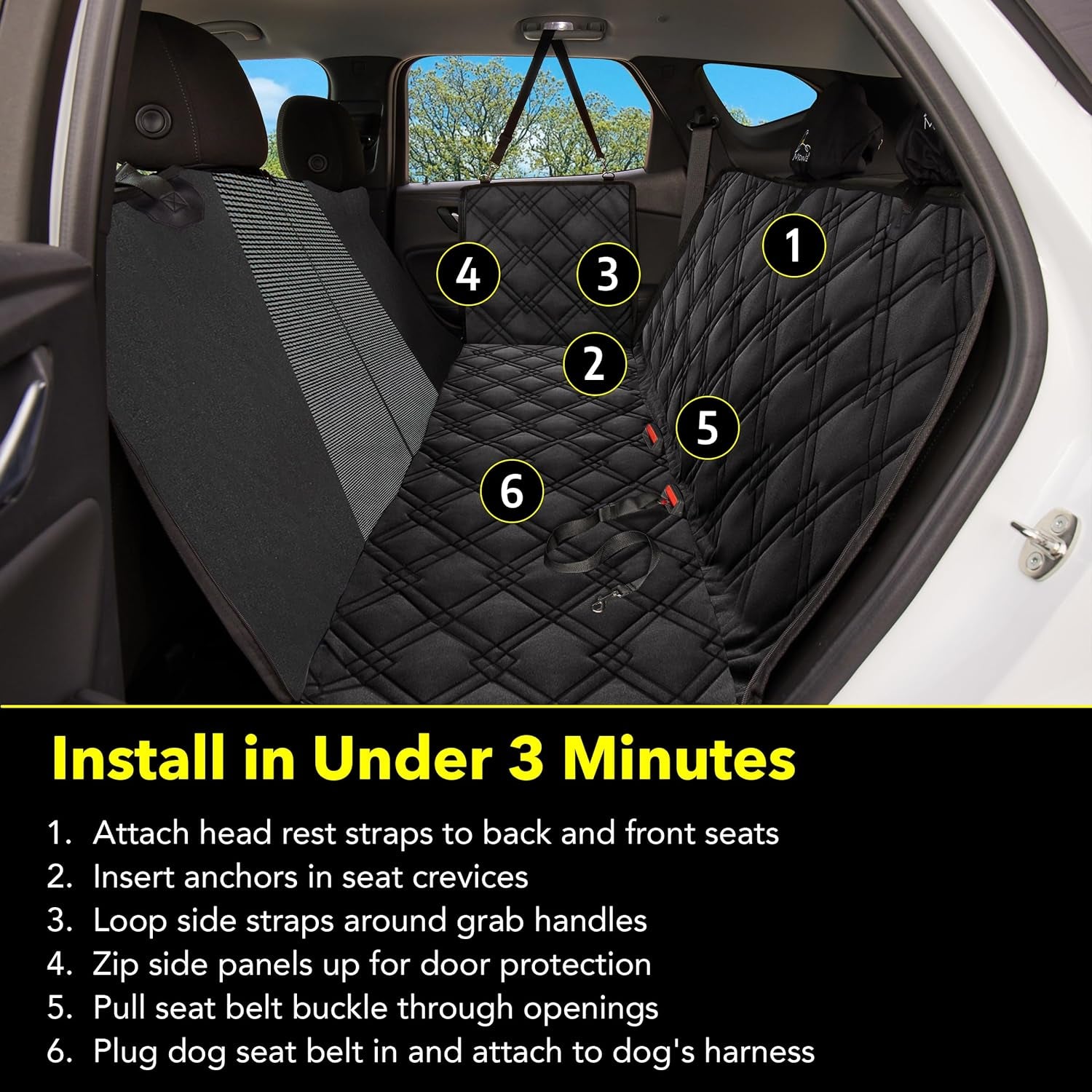 XL Dog Seat Covers Premium Unique Mesh Design & Entire Car Protection-Doors,Headrests & Backseat. Zippered Side Flap, Waterproof Pet Seat Cover + Seat Belt & 2 Headrest Protectors