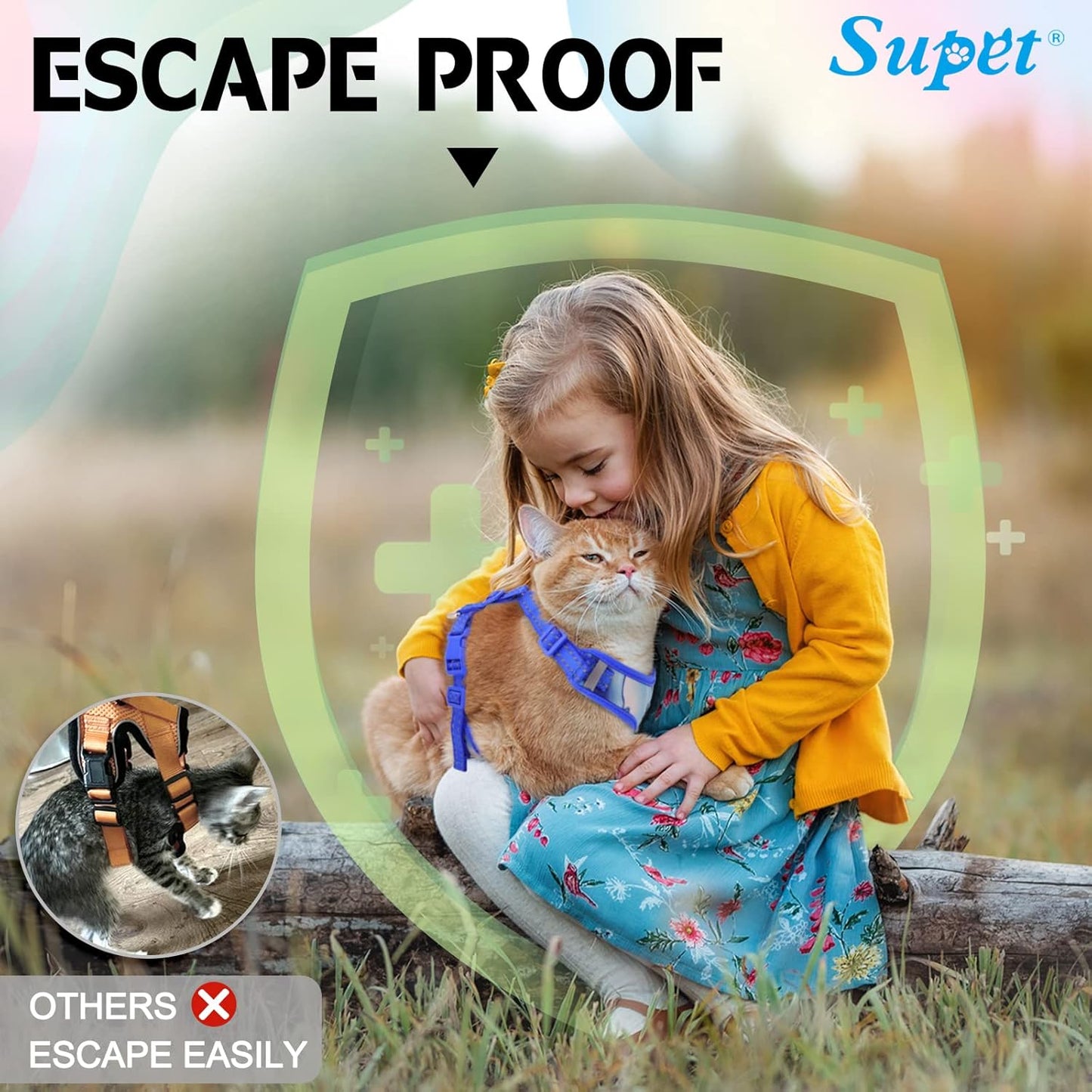 Supet Cat Harness and Leash Escape Proof for Walking, Adjustable Cat Vest Harness and Leash Set for Large and Small Cats Kittens