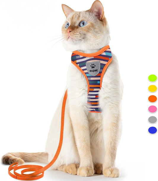 Supet Cat Harness and Leash Escape Proof for Walking, Adjustable Cat Vest Harness and Leash Set for Large and Small Cats Kittens